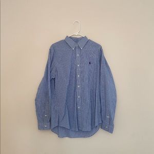 Ralph Lauren Blue & White Collard Long Sleeve Plaid Button Down Mens Size L
